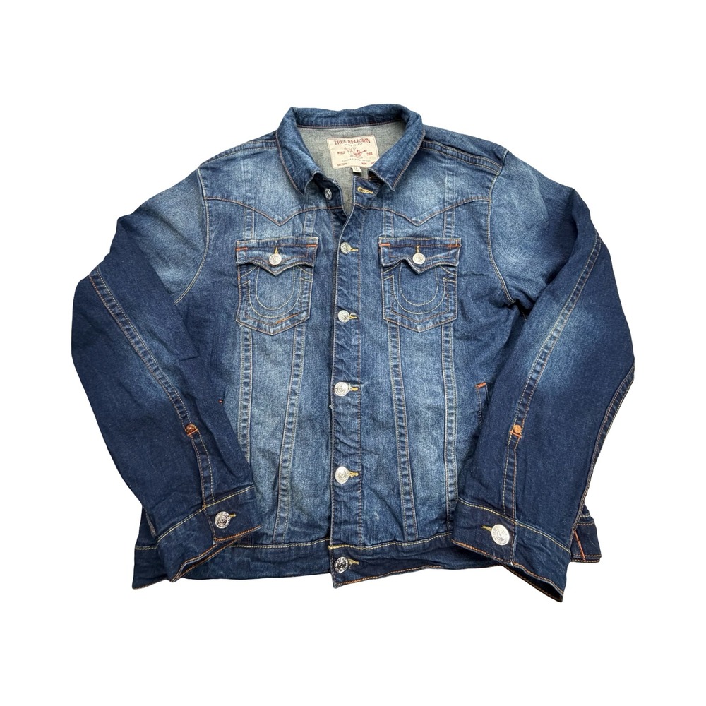 True Religion Jimmy Jacket Mens 2XL Blue Denim Trucker Western Workwear